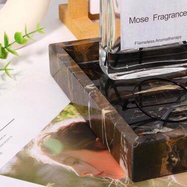 Мармуровий піднос, натуральний піднос для ключів, піднос для ванної кімнати, кухонний органайзер для стільниці, серветки, свічки, рушник, ювелірні вироби, рослина, косметичні підноси (чорне золото, 30 x 20 x 3 см) Чорне золото 30 x 20 x 3 см