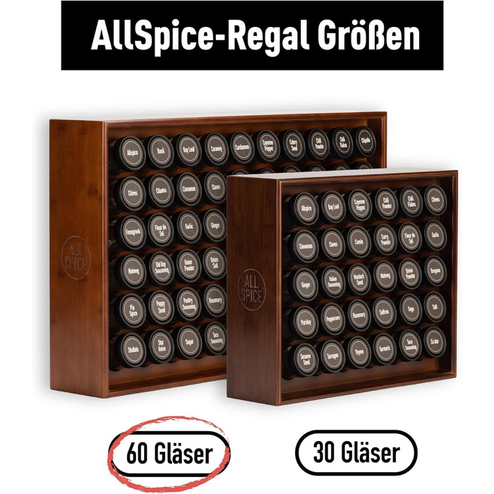 Дерев&39яна підставка для спецій AllSpice, включаючи 60 банок по 118 мл, горіхове дерево.