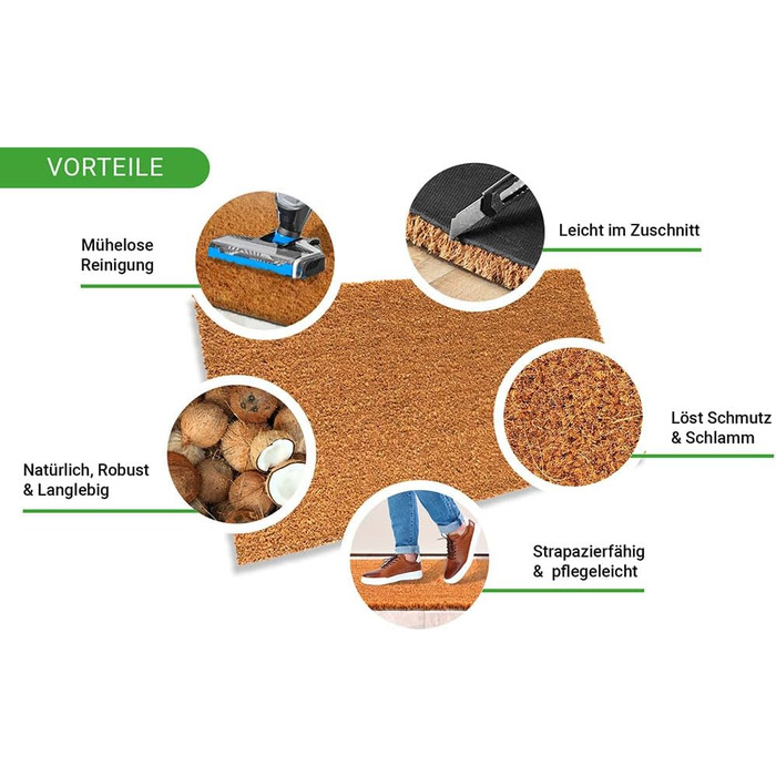 Кокосовий килимок 60x40x2,4 см Килимок для дверей з міцного кокосового волокна Килимок для вхідних дверей та зони входу Килимок для вловлювання бруду заввишки 2,4 см Килимок, що легко доглядається Килимок Nature, 40 x 60 см (прямокутний)