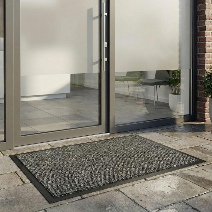 Килимок для дверей HELLSER Килимок для бруду для використання всередині та зовні приміщень Нековзний та плоский Сертифіковано Oeko-Tex Для дому, патіо та коридору Чорно-сірий 90x120 см (Прямокутний)