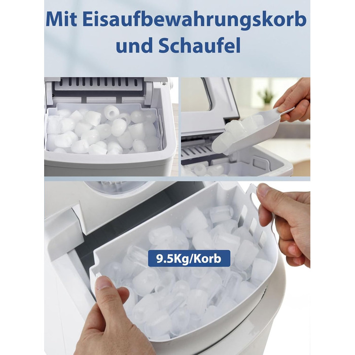 Машина для виробництва кубиків льоду, 15 кг 24 години, 9 кубиків льоду за 6 хвилин, льодогенератор з лопатою для льоду та кошиком, льодогенератор для кухні, офісу, автофургону