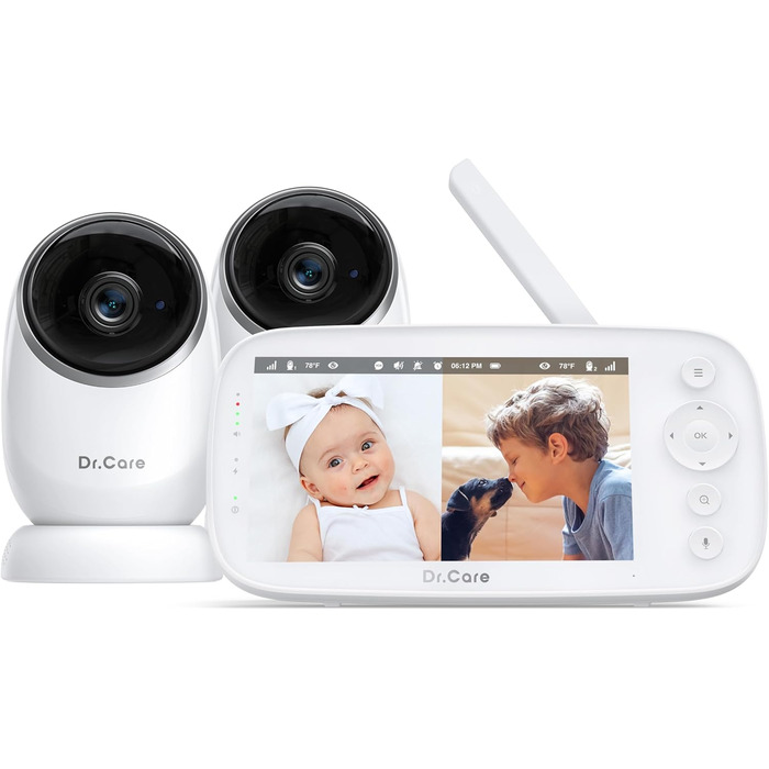 Радіоняня Dr.Care NovaView з 2 камерами - 5-дюймовий дисплей 1080P, ультранизьке випромінювання, акумулятор 5000 мАг, нічне баченн