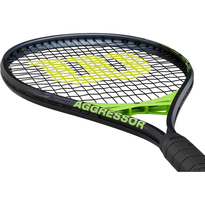 Тенісна ракетка Wilson Aggressor TNS RKT – чорно-зелена, 312 г, 4 3/8" (3), для потужної агресивної гри