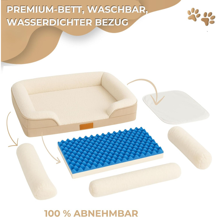Ортопедичний кошик для собак преміум-класу, середнього розміру ліжко для собак із сертифікованим матеріалом з ефектом пам&39яті знімний та пральний чохол, водонепроникний, зручний шезлонг для собак середнього розміру (великого)