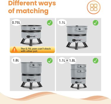 Електричний горщик для гарячої каструлі ENFRIFAM, портативний набір каструль для приготування їжі з горщиками та сковородою зі складною ручкою для автофургону, гуртожитку, офісу, на відкритому повітрі, кемпінгу, каструля для супу 1,8 л 0,75 л сковорода сі