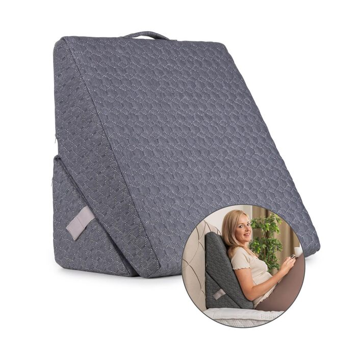 Подушка для читання Vitapur 3-в-1 - Ергономічна спинка з регульованими підлокітниками та знімною подушкою для шиї - Для ліжка, дивана та крісла - Дихаюча чохол - Сірий 54,5 x 33 x 55 см