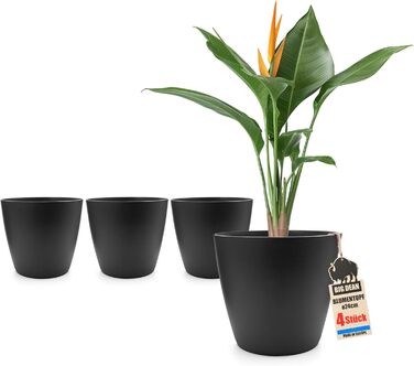 Набір із 4 пластикових квіткових горщиків/каструль BigDean у сучасному стилі (графіт, ø 24 см), підходить для використання в приміщенні та на вулиці