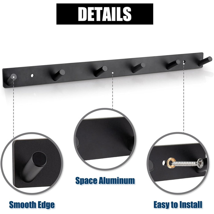 Вішалка для верхнього одягу на 6 гачків, мінімалістичні гачки для верхнього одягу настінна вішалка, гачки для верхнього одягу гачк