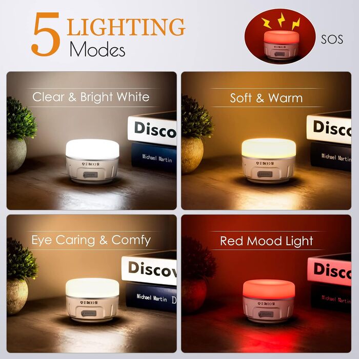 В-1 акумуляторний кемпінговий ліхтар та портативний зарядний пристрій 5200 мАг - захист IP65, надзвичайно яскравий магнітний світлодіодний ліхтар для кемпінгу, роботи в наметі на свіжому повітрі, походів, надзвичайних ситуацій, білого кольору, 2-