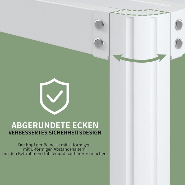 Металеве ліжко 140x200 см із закругленими кутовими ніжками, висота 41 см, ліжко з рейковою основою, металевий каркас ліжка, двоспальне ліжко з місцем для зберігання під ліжком, безшумне, легке складання, біле 140 x 200 см