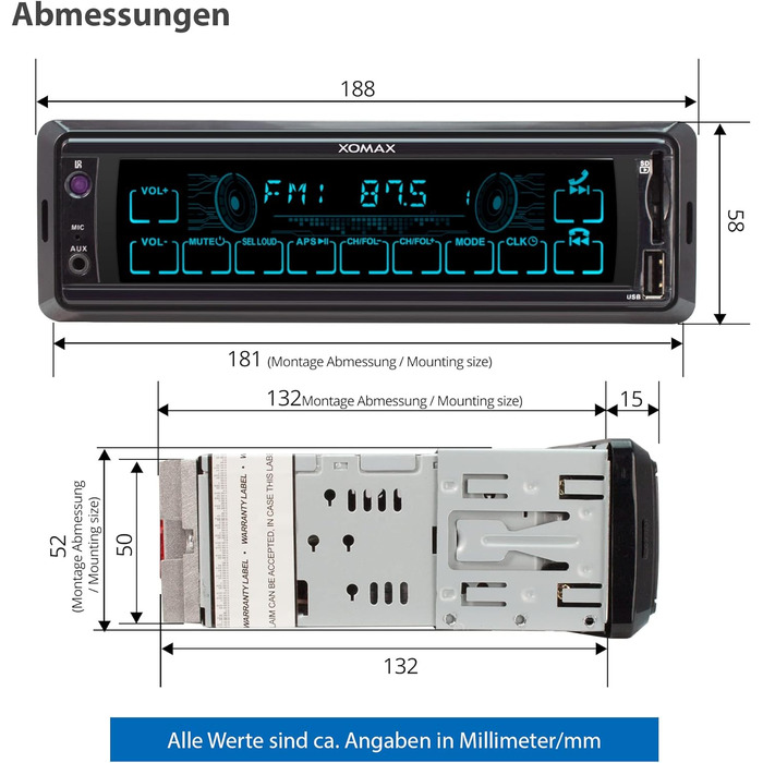 Автомобільна стереосистема XOMAX XM-RT284 із сенсорним екраном I Bluetooth Handsfree I USB, SD, AUX-IN, FM I MP3 I 1 DIN