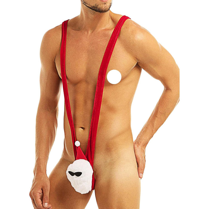 Чоловічий слінг-боді Santa, червоний оксамит, глибокий V-виріз