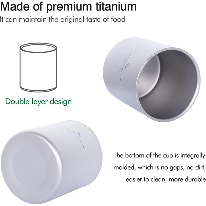 Титанова кружка для кемпінгу на відкритому повітрі 300 мл Дорожня кружка з подвійними стінками, ізольована чашка, складна кавова посуд, легкий міцний посуд для щоденного використання, походів Ti3029D 300 мл чашка-ti3029d