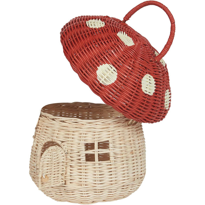 Кошик для грибів, 11 дюймів, у формі будиночка, з кришкою, портативний декоративний ротанг з ручкою, реквізит для фотографії, подарунки для дитячого декору