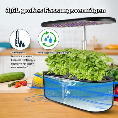 Гідропонні системи вирощування Cieex, резервуар для води обємом 3,6 л (станція для вирощування рослин), світлодіодний світильник 24 Вт, 10 стручків Розумний сад, набір для проростання трав в саду, що регулюється по висоті, для дому та кухні