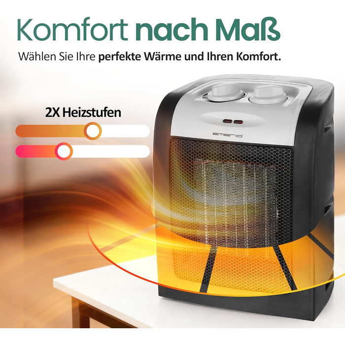 Керамічний вентилятор-обігрівач Emerio 1800 Вт ECO, два рівні потужності, енергозберігаюча робота завдяки PTC (керамічному) нагрівальному елементу, термостат, із запобіжним вимикачем, функція вентилятора, FH-106145 Чорний