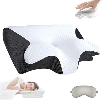 Ортопедична подушка для шиї Yagerod, ергономічна подушка з піни з ефектом пам&39яті для підтримки та полегшення шиї подушка для шийного відділу хребта для сну на боці, спині та животі (чорна)