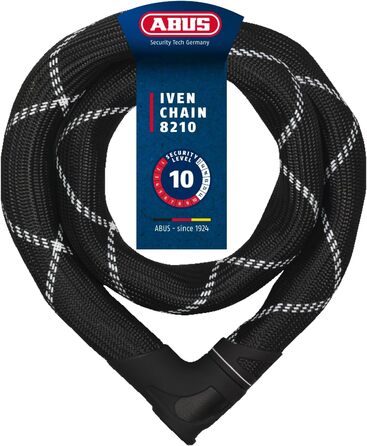 Ланцюговий замок ABUS Iven Chain 8210 велосипедний замок із загартованої сталі із синтетичним волокнистим покриттям рівень безпеки ABUS 10, чорний, 140 см, одинарний