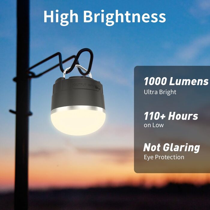 Акумуляторний світлодіодний ліхтар для кемпінгу - портативний кемпінговий ліхтар IP65, ультраводонепроникний, пилонепроникний, ліхтар для намету з 3 лампами, безступінчасті режими SOS, ліхтарі для намету для кемпінгу, походів та надзвичайних ситуацій, чор