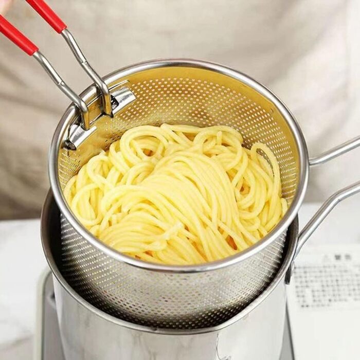Каструля для картоплі фрі з нержавіючої сталі з кошиком для смаження, каструля для смаження Фритюрниця темпура з ситечком, сковорідки для курки для плит, кошик для картоплі фрі з нержавіючої сталі, кухонний інструмент для приготування їжі