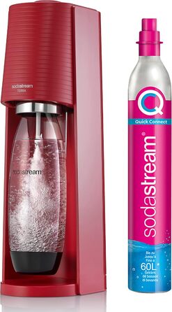 Бестселер машин для блискучої води SodaStream Terra Упаковка 1 пляшка 1 л 1 газова заправка 60 л для затиску Червоний