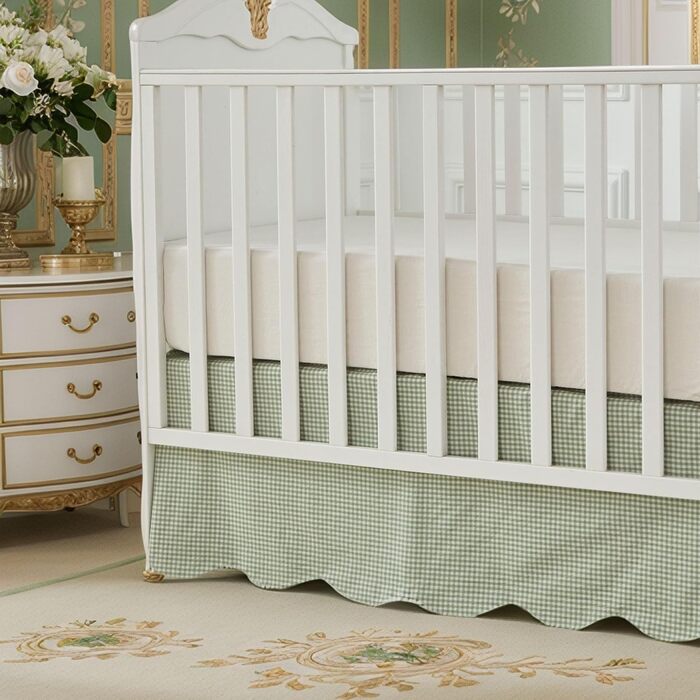 Бавовняна спідниця для ліжечка Brandream з гребінчастим краєм, для хлопчика, дівчинки, гендерно нейтральна спідниця для ліжечка, спідниця для малюків у фермерському стилі, спідниця для дитячого ліжечка, богемний принт, однотонне зелене в клітинку, зелене 