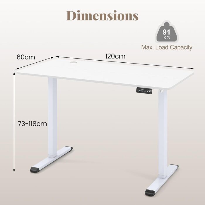 Електричний стіл LIFEZEAL для роботи сидячи та стоячи, регульований по висоті, з тримачем для навушників та органайзером для кабелів, ергономічний стіл з функцією пам&39яті для домашнього офісу, білий