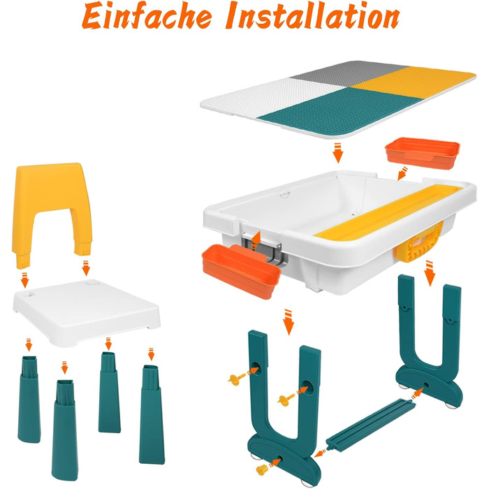 Дитячий настільний ігровий стіл AufuN 5-в-1 з регульованою висотою та стільцями, ігровий стіл, великий багатофункціональний набір будівельних блоків, пісочниця з місцем для зберігання, 2 стільці, подарунок для хлопчиків та дівчаток 63 x 47 x 56 см