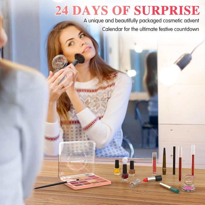 Адвент-календар краси 2025 з вишуканою косметикою, 24 елементи - найкращий подарунок для дівчаток, жінок та підлітків - для різноманітного, розкішного та стильного різдвяного сезону та фестивалю