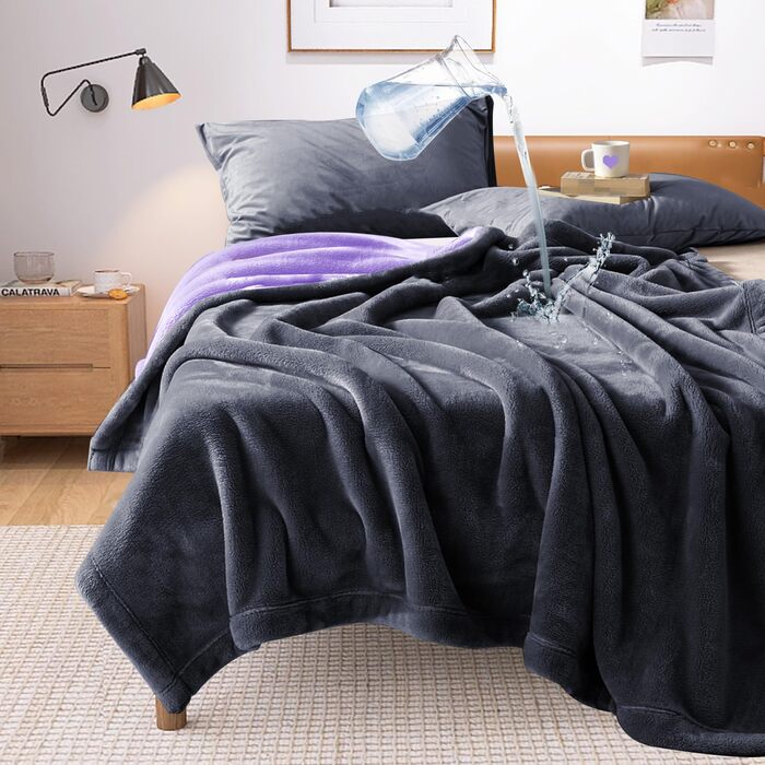 Водонепроникна ковдра YISURE Love Blanket 230x203 см для пар, ковдра Splash розміру King для дорослих пар, двосторонній захисний чохол для меблів або матраца сірий/фіолетовий 230x203 см