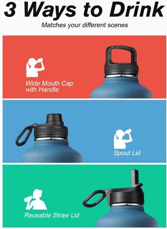 Пляшка для води Coolflask, ізольована, з соломинкою та 3 кришками, глечик для води 1,8 л, великий металевий, з нержавіючої сталі,