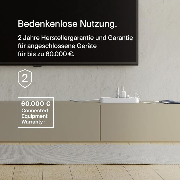 Розетковий подовжувач Belkin із захистом від перенапруги, настінний, 8 розеток, мережевий кабель 2 м, зелений індикатор, 2 порти U