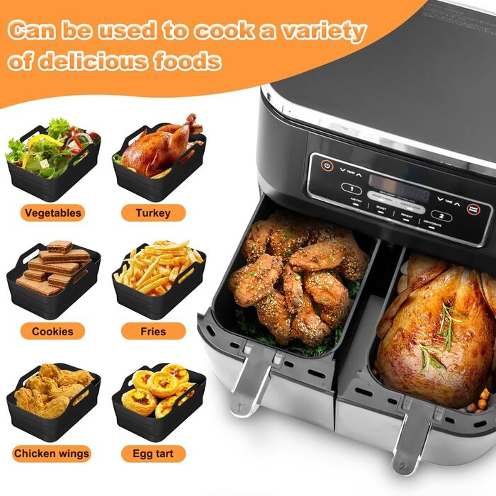 Аксесуари для фритюрниці VIRIECH Ninja, багаторазові аксесуари для подвійної фритюрниці з 8 частин, двокамерна силіконова форма для фритюрниці для Ninja Foodi AF400EU AF500EU та більшість двозонних фритюрниць