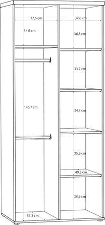 Гардероб Forte Winnie 80, рустикальна шафа з орними дверима, 2-дверна, полиці, простора, декор Old Wood Vintage під дерево/імітація бетону темно-сірий, 79,9 см завширшки x 189 см заввишки x 53,7 см темно-коричневий/сірий