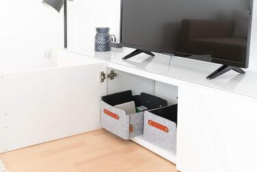 Фетровий ящик для зберігання Miqio Design зі шкіряною ручкою Високоякісний фетровий кошик Фетровий ящик з ручками з натуральної шкіри Кошик-поличка Світло-сірий Набір з 4 фетрових кошиків (325x15 см) Сірий меланж з елементами з натуральної шкіри