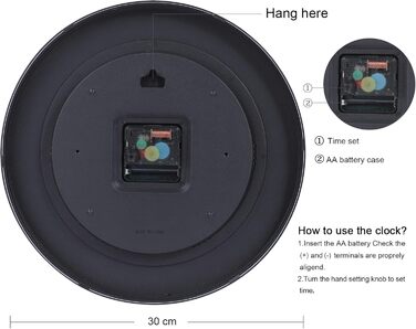 Настінний годинник Lafocuse Vintage безшумний чорний, ретро великі підняті 3D цифри, кантрі стиль безшумний пошарпаний шикарний ан