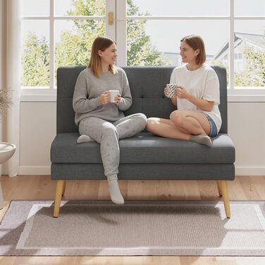 Місний диван HOMCOM з лляним виглядом, спинка з м&39якою оббивкою, невеликий сучасний м&39який диван, 118 см, м&39який двоспальний диван з дерев&39яними ніжками для віталень, невеликі приміщення, темно-сірий, 2-