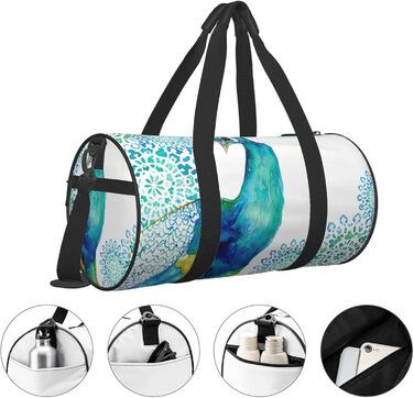 Спортивна сумка для подорожей, стильний принт з павичами та квітами, сумка на нічліг, чорний колір, універсальний розмір