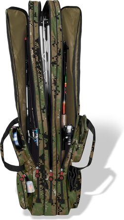 Рибальська сумка normani XXL 190 см або 210 см, сумка для вудки, рюкзак для рибалки - 8 кишень для 6 вудок та підсака, цифровий Woodland 190 см