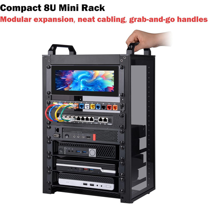 Дюймова серверна шафа, міні-стійка глибиною 200 мм з полицею та заглушкою, для NAS, AV та мережевого обладнання (чорна), 1, 8U 10-