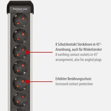 Розеткова планка Brennenstuhl Premium-Alu-Line 8-кратна/розеткова планка з високоякісного алюмінію (розетка на кілька розеток з ви