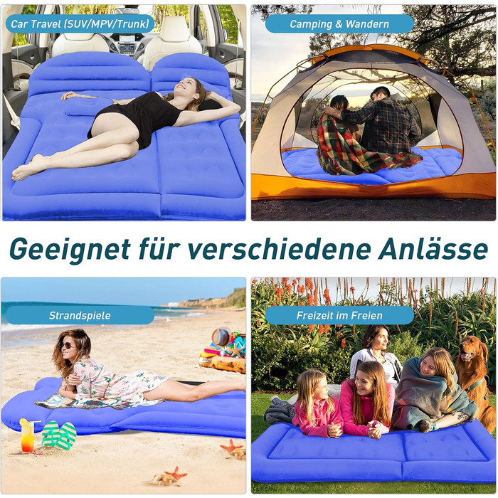 Надувний матрац ISWEES для позашляховиків - потовщений та покращений кемпінговий матрац для заднього сидіння/багажника з електричним насосом, побутовим адаптером, 2 подушками 2 підставками для ніг