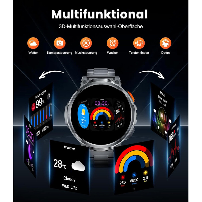 Розумний годинник DREMAC для чоловіків - 1,85-дюймовий HD-дисплей з великим екраном/батарея 730 мАг, чоловічий спортивний годинник з ліхтариком/120 спортивних режимів, водонепроникний фітнес-годинник IP68 з цілодобовим відстеженням серцевого ритму, моніто