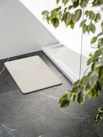 Килимок для ванної WENKO Модель Наска, виготовлений з натурального діатоміту, нековзний, водопоглинаючий та швидковисихаючий, 60 x 1 x 39 см, сіро-бежевий Наска