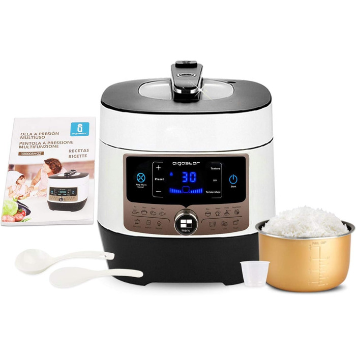 Скороварка Aigostar Panda 7 в 1, мультиварка на 6 л з 14 функціями, світлодіодна панель, налаштування тиску, таймер і функція піді