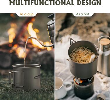 Портативний титановий горщик Lixada Ultralight з кришкою та ручкою для води, складний, для кемпінгу, відпочинку на природі, кухні, пікніка