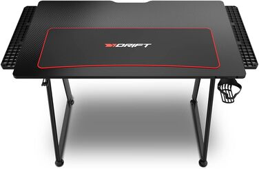 Ігровий стіл з карбоновою стільницею, покритий повнорозмірним килимком, тримачем для чашки та навушників, регульованими ніжками, чорний, 75-