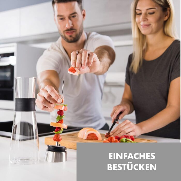 Скляний графин з кришкою з нержавіючої сталі (1 літр) - Графин для води з фруктовою вставкою з боросилікатного скла - Графин склян