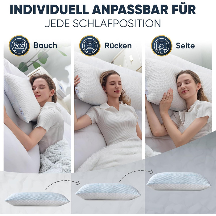 Подушка з піни з ефектом пам&39яті - 40x80, регульована по висоті - Подушки для сну, підходить для тих, хто спить на боці, та інших - Преміальний наповнювач для полегшення болю в шиї - Легко підберіть потрібну висоту 1