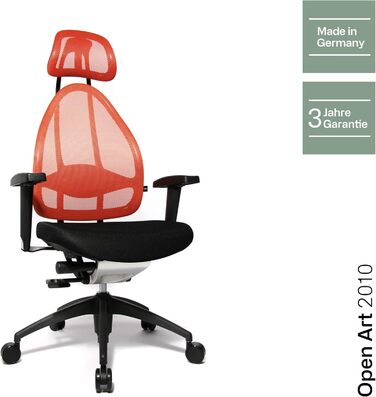 Ергономічне офісне крісло Topstar Open Art 2010, стілець для роботи, включаючи регульовані по висоті підлокітники, спинку та підголівник, тканина чорна/помаранчева, помаранчева/чорна, чорна сітчаста спинка